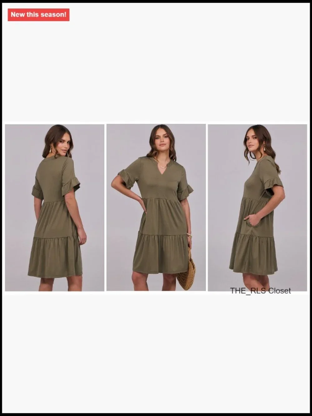 V-Neck Ruffle Sleeve Tiered Mini Dress with Pockets, Soft Rayon Blend - Picture 7 of 7